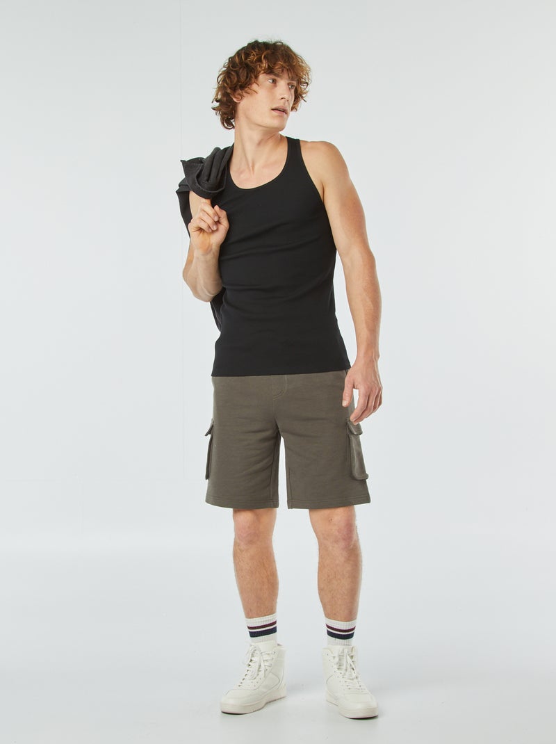 Plain vest top in ribbed knit fabric black - Kiabi
