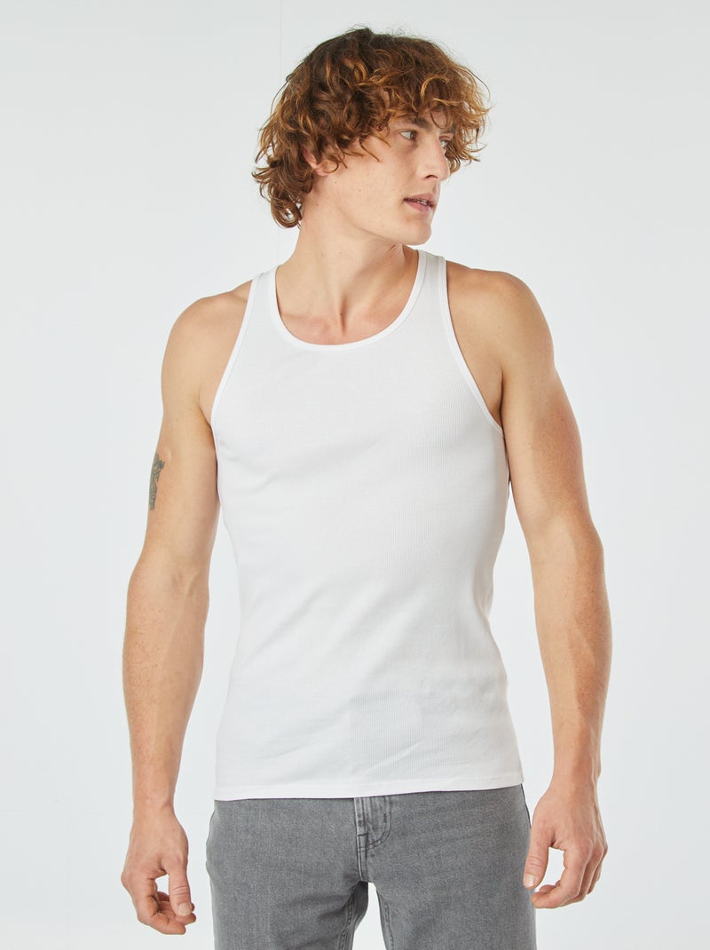 Plain vest top in ribbed knit fabric white - Kiabi