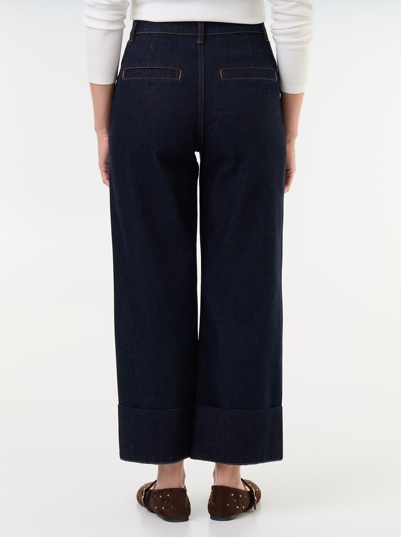 Plain Wide-Leg Denim Jeans with Wide Turn-Up Hems Blue - Kiabi