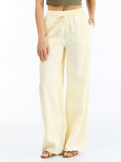 Plain Wide-Leg Linen Trousers - Kiabi