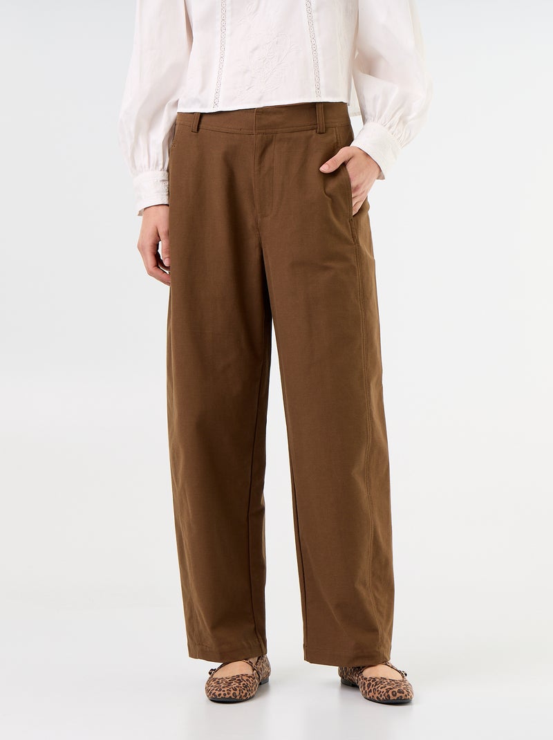 Plain wide-leg trousers Brown - Kiabi