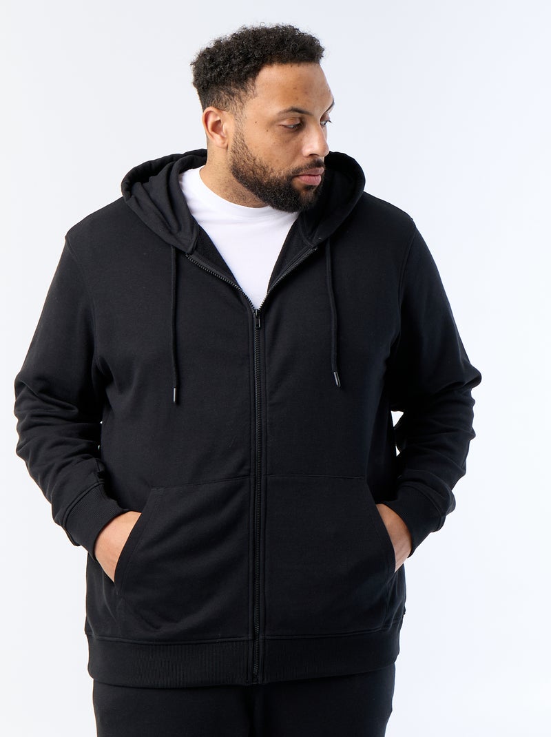 Plain Zip-Up Hooded Sweatshirt Black - Kiabi