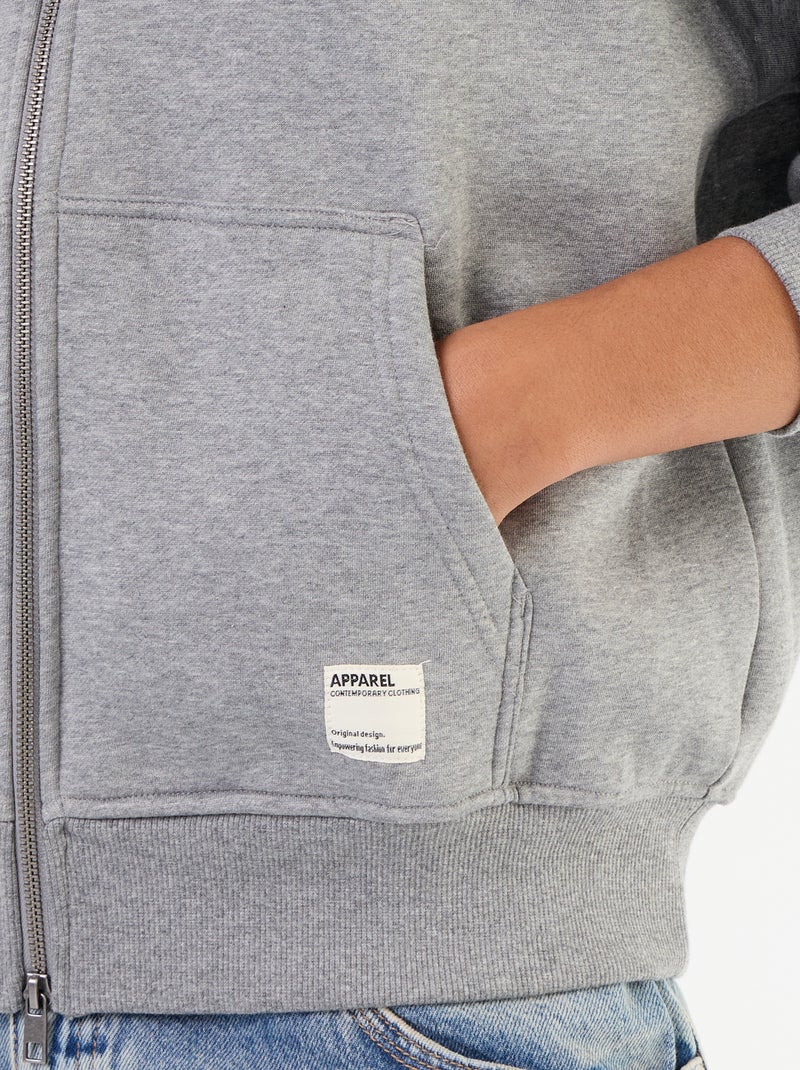 Plain zip-up hooded sweatshirt Grey - Kiabi