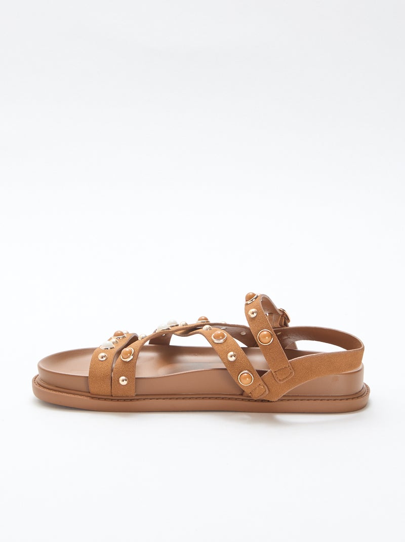 Platform Sandals with Studded Straps Brown - Kiabi