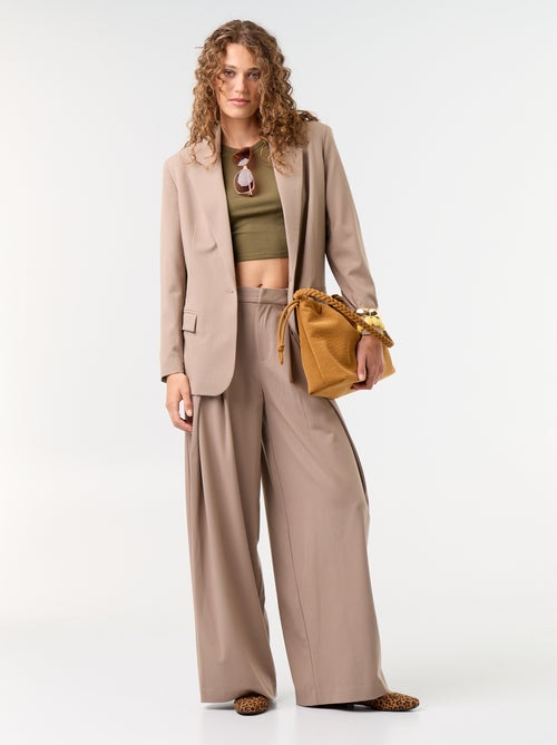 Pleated High-Waisted Wide-Leg Trousers - Kiabi