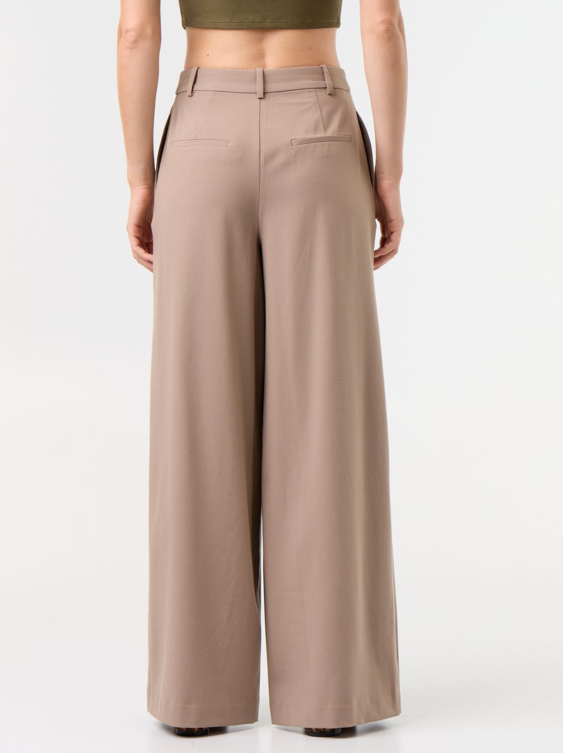 Pleated High-Waisted Wide-Leg Trousers Brown - Kiabi