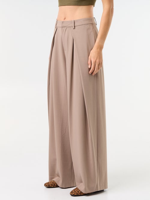 Pleated High-Waisted Wide-Leg Trousers - Kiabi
