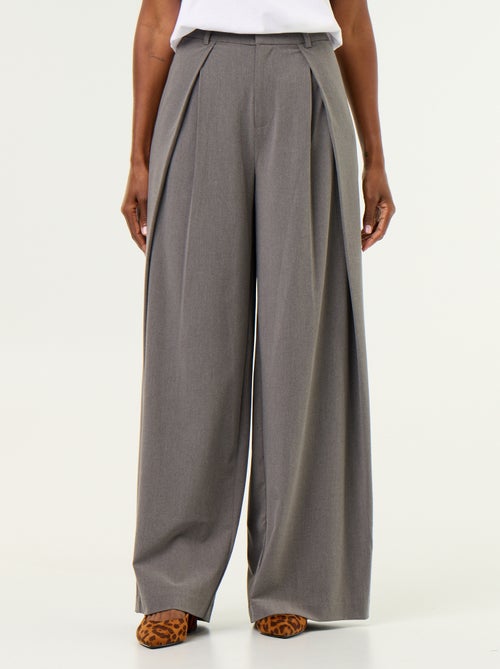 Pleated High-Waisted Wide-Leg Trousers - Kiabi