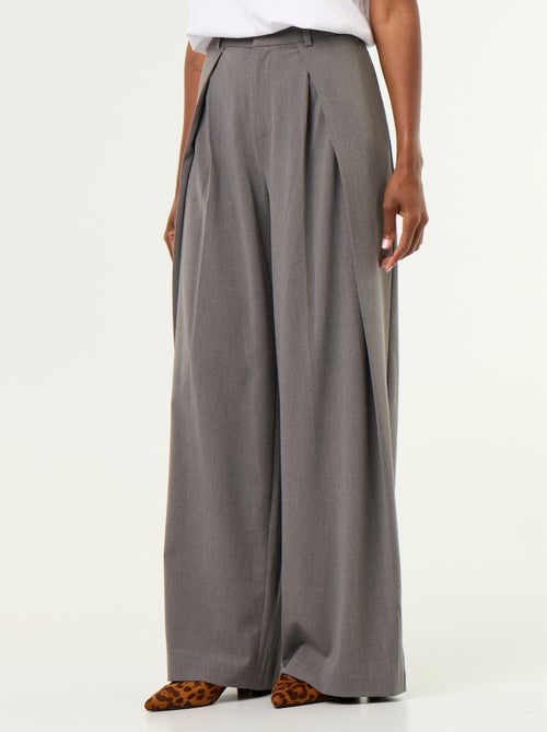 Pleated High-Waisted Wide-Leg Trousers - Kiabi