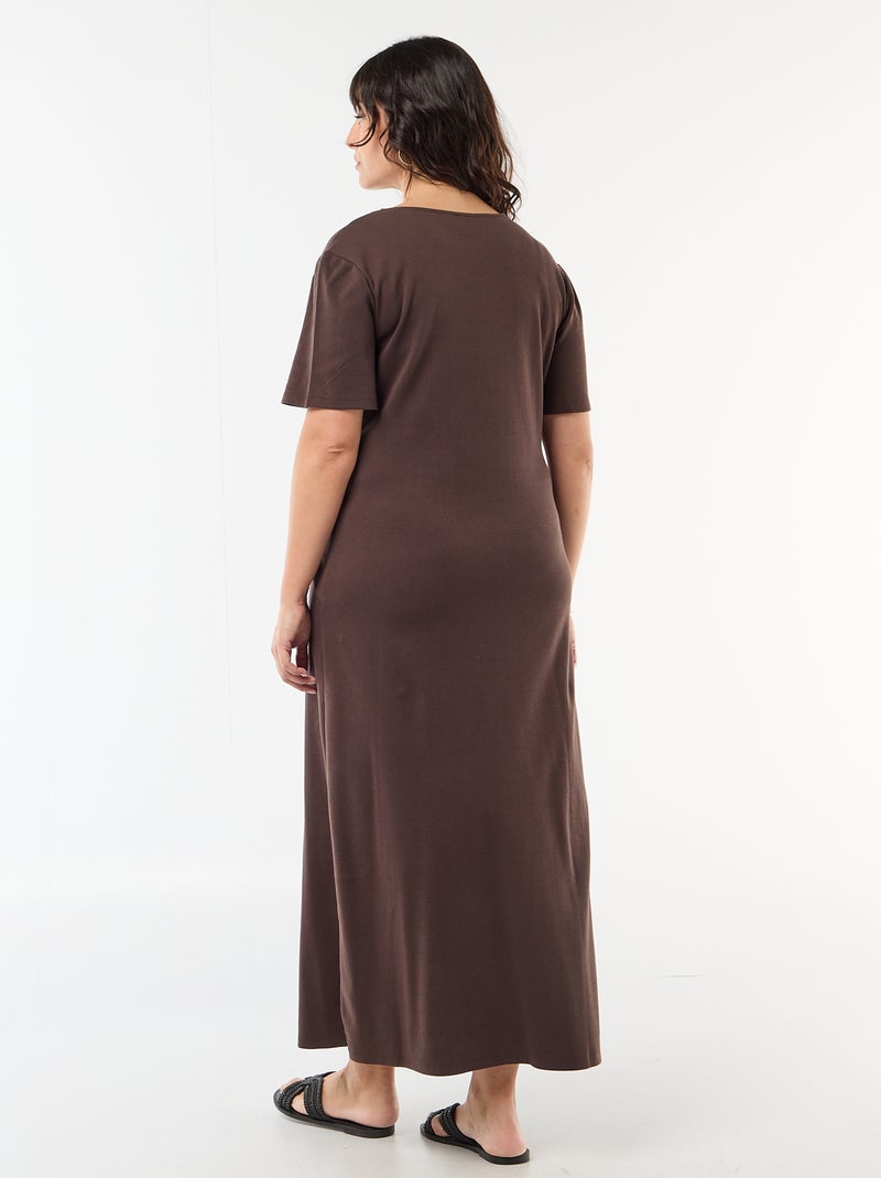 Pleated Maxi Dress with Hammered Gold Detail Brown - Kiabi