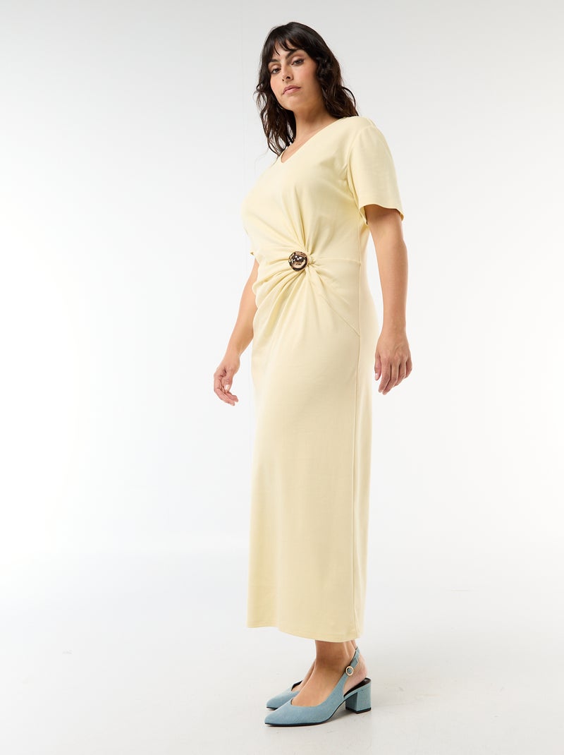 Pleated Maxi Dress with Hammered Gold Detail Yellow - Kiabi