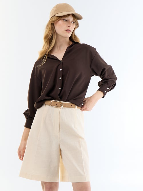 Pleated Wide-Leg Linen Blend Bermuda Shorts - Kiabi Pleated Wide-Leg Linen Blend Bermuda Shorts - Kiabi