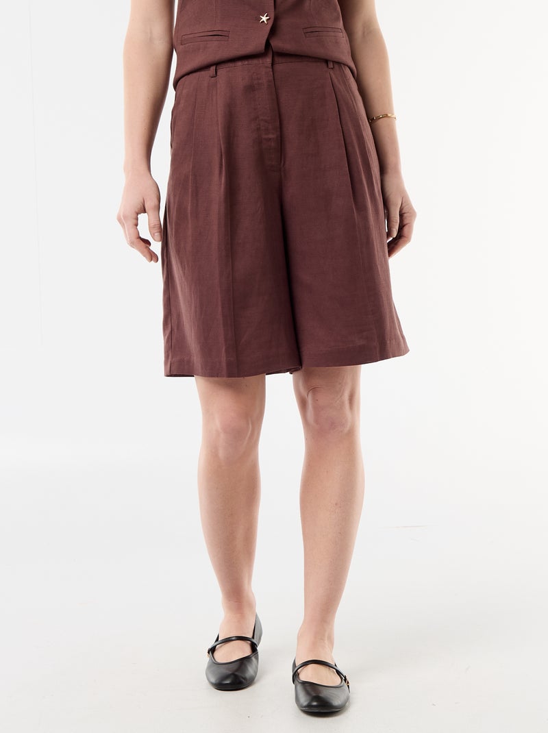 Pleated Wide-Leg Shorts Brown - Kiabi