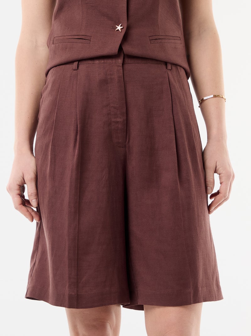 Pleated Wide-Leg Shorts Brown - Kiabi