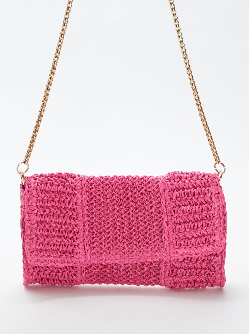 Pochette en raphia avec bandoulière Rose - Kiabi