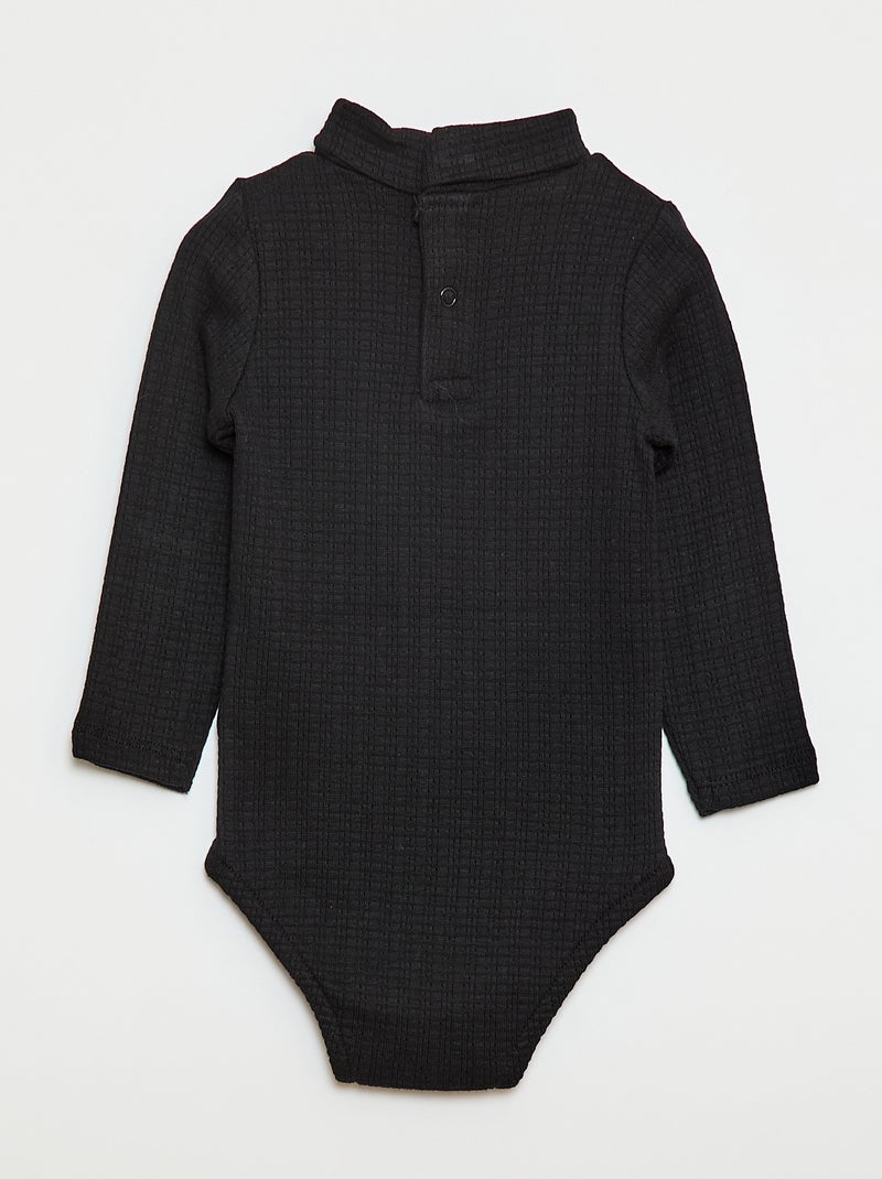 Pointelle Knit Bodysuit with High Neck Black - Kiabi