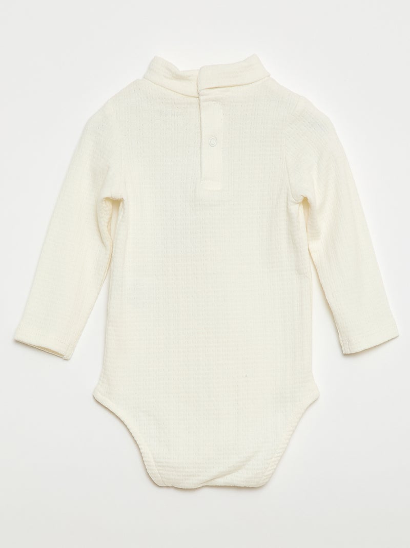 Pointelle Knit Bodysuit with High Neck White - Kiabi