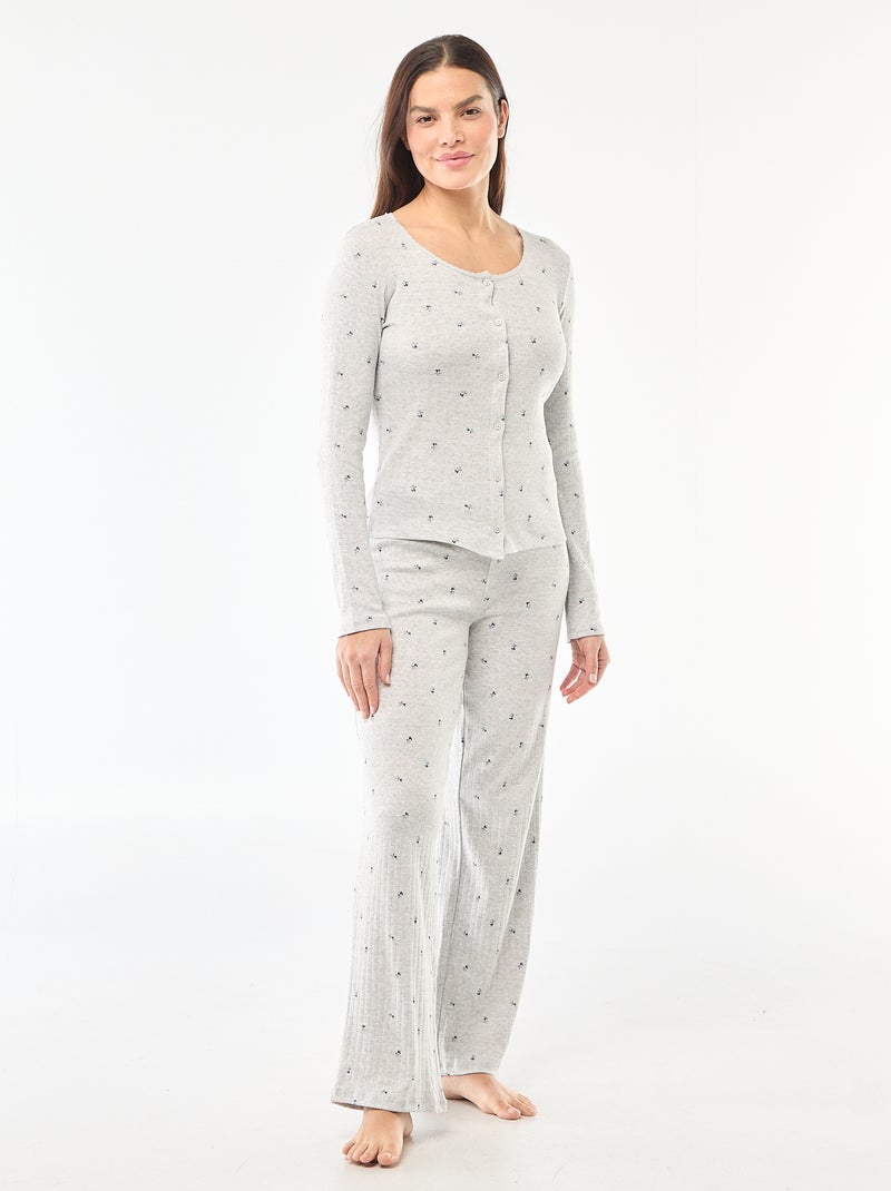 Pointelle Knit Long Pajama Set - 2 Piece Grey - Kiabi