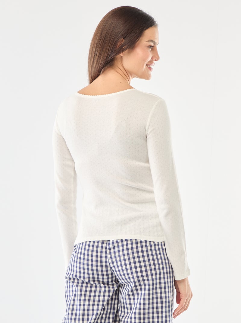 Pointelle Knit Pajama T-shirt White - Kiabi