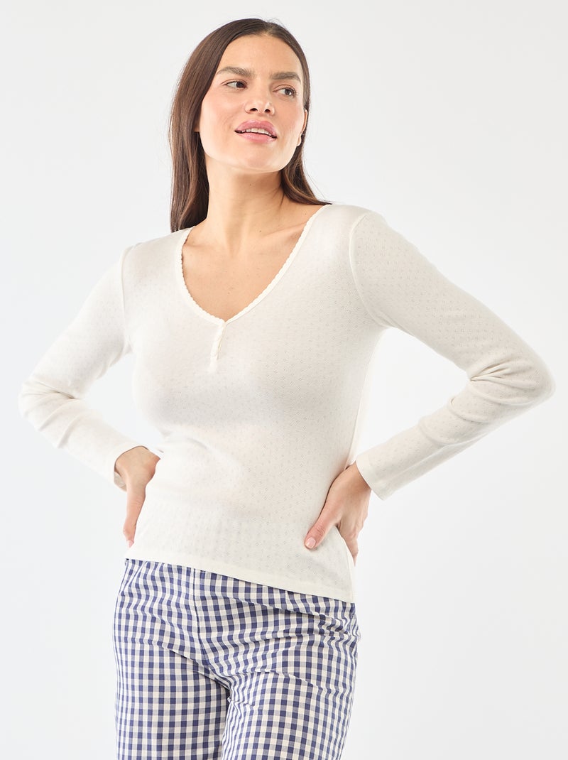 Pointelle Knit Pajama T-shirt White - Kiabi