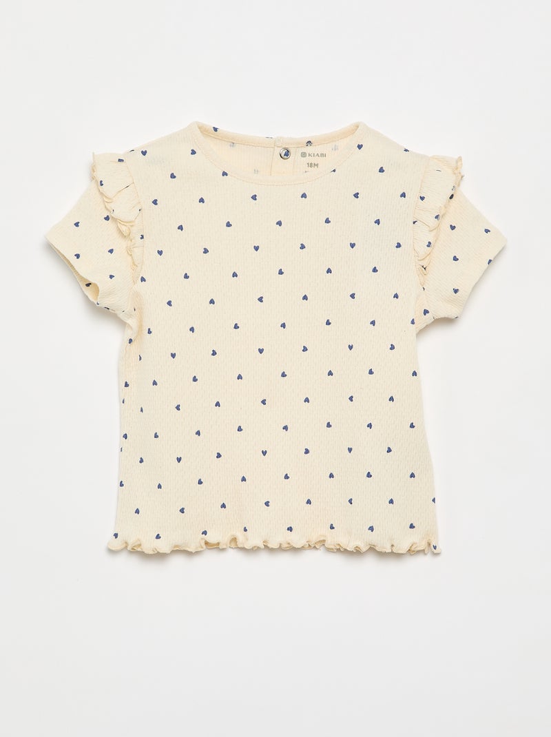Pointelle knit pajamas t-shirt + shorts - 2 pieces Beige - Kiabi