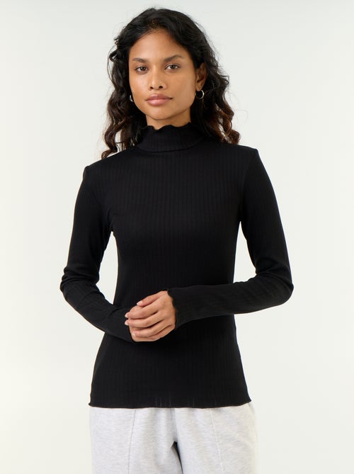 Pointelle Knit Roll-Neck Top - Kiabi