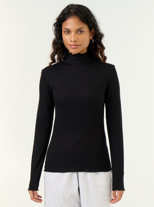 Pointelle Knit Roll-Neck Top - Kiabi