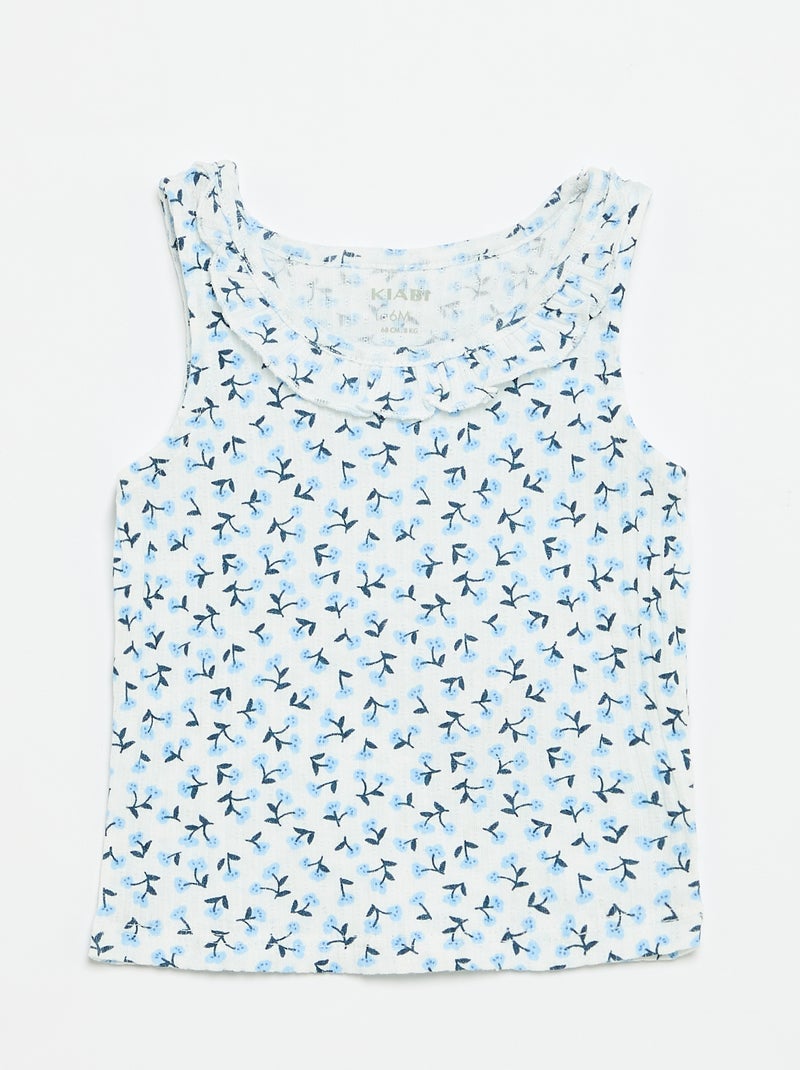 Pointelle Knit Shorts and Tank Top Set Blue - Kiabi