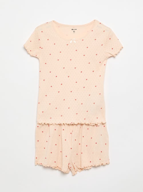 Pointelle Knit T-Shirt and Shorts 2-Piece Pajama Set - Kiabi