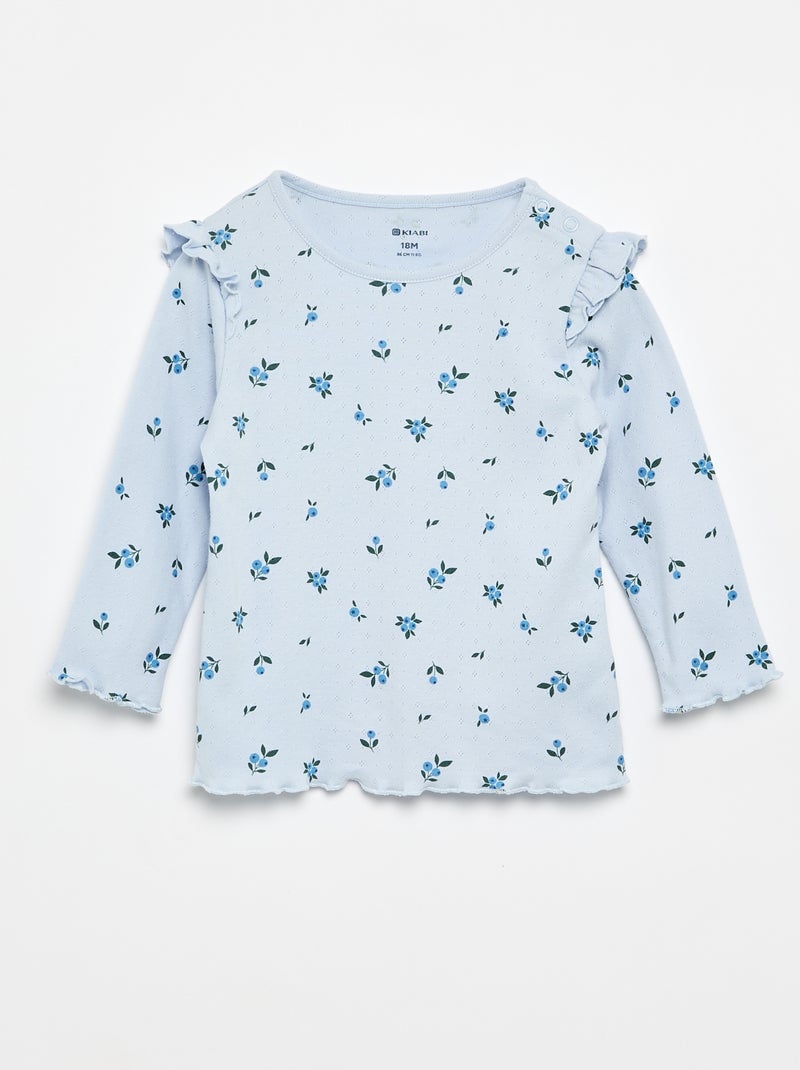 Pointelle knit T-shirt + trousers - 2-piece set Blue - Kiabi