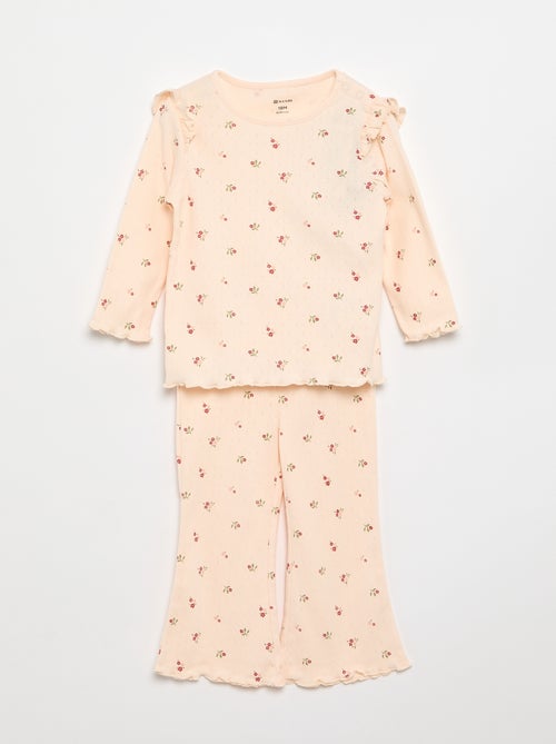 Pointelle knit T-shirt + trousers - 2-piece set - Kiabi
