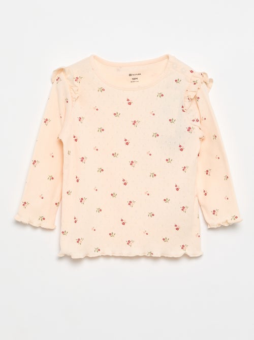 Pointelle knit T-shirt + trousers - 2-piece set - Kiabi