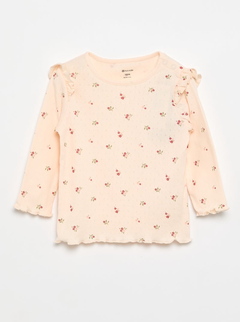 Pointelle knit T-shirt + trousers - 2-piece set Pink - Kiabi