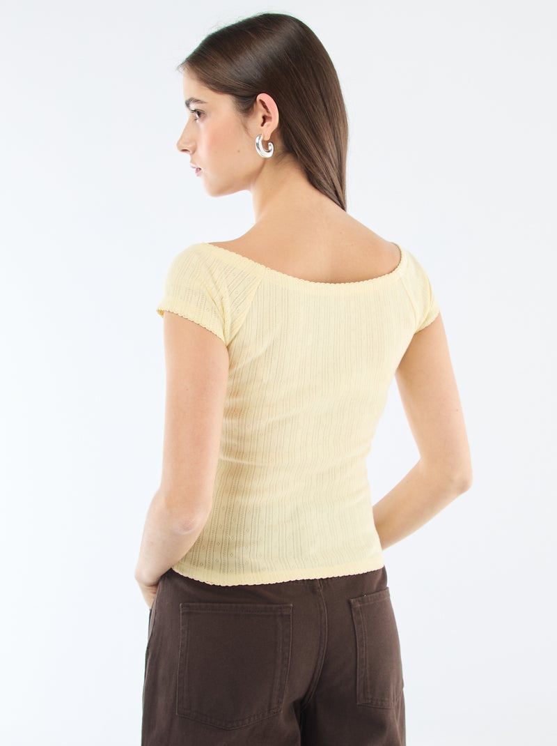 Pointelle Knit T-shirt Yellow - Kiabi