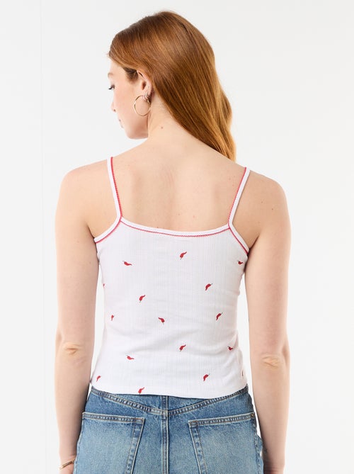 Pointelle knit tank top with 'chilli' pattern - Kiabi