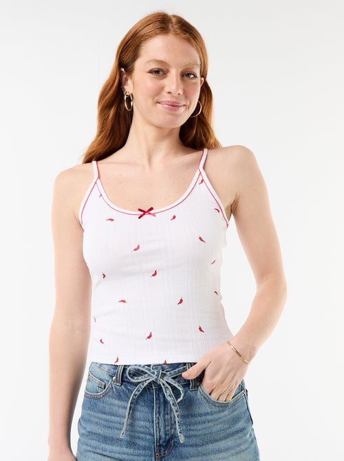 Pointelle-Trägertop mit 'Chili'-Motiv - Kiabi