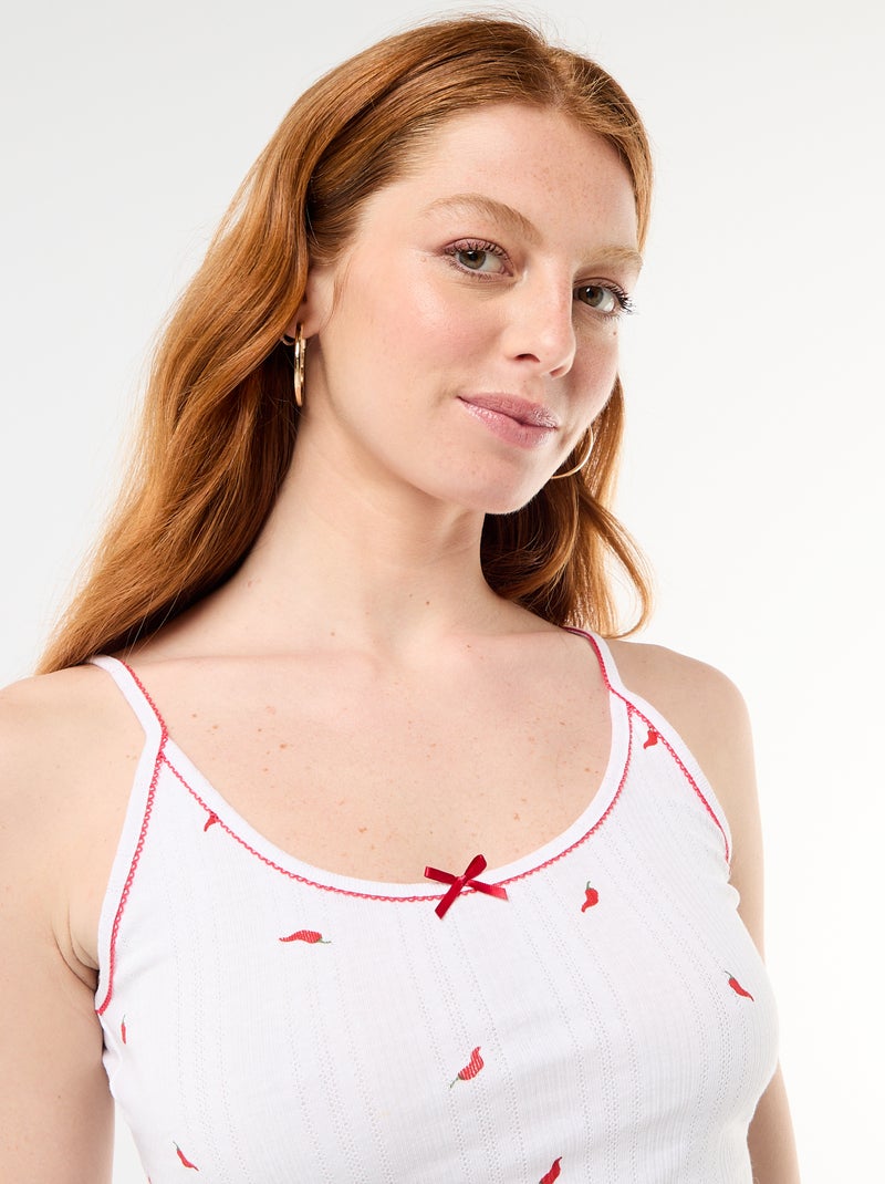Pointelle-Trägertop mit 'Chili'-Motiv Weiß - Kiabi