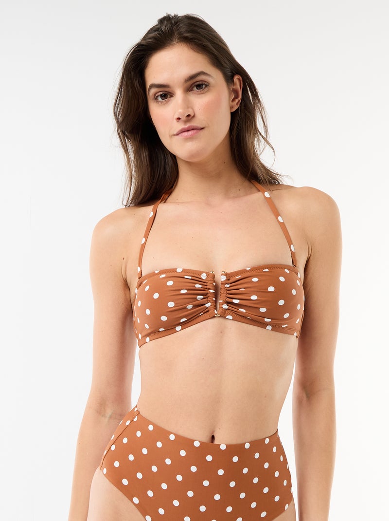 Polka Dot Bandeau Swimsuit Top Light brown - Kiabi