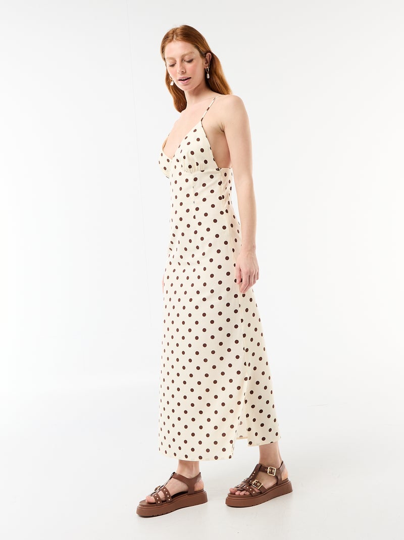 Polka dot maxi dress with delicate straps White - Kiabi