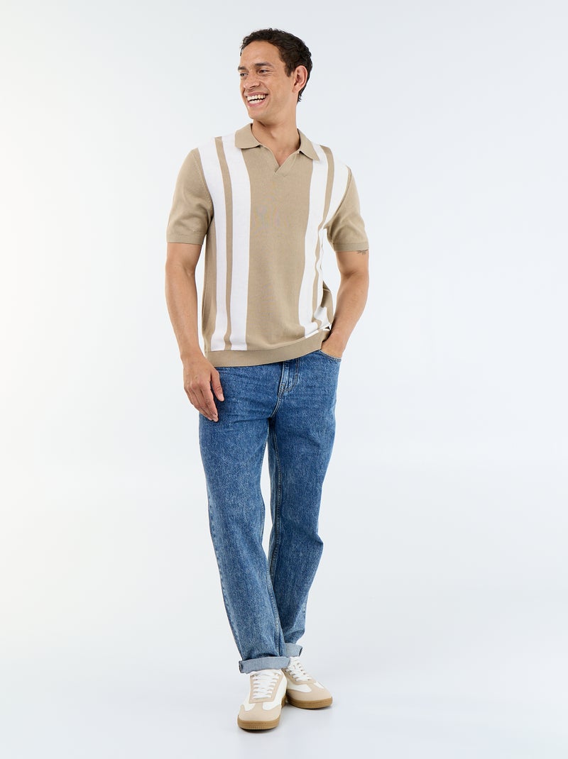 Polo à manches courtes col sans bouton Beige - Kiabi