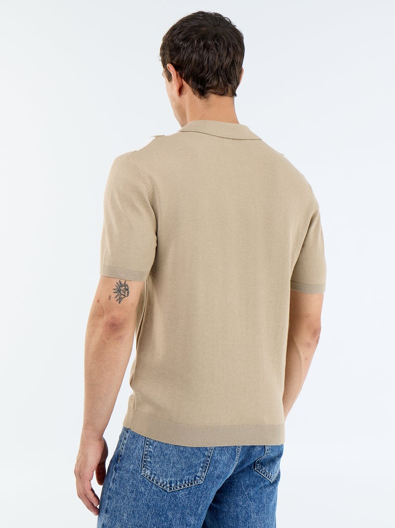 Polo à manches courtes col sans bouton Beige - Kiabi