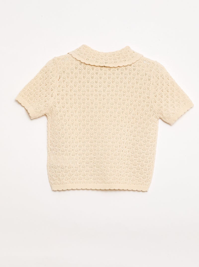 Polo à manches courtes en maille ajourée Beige - Kiabi
