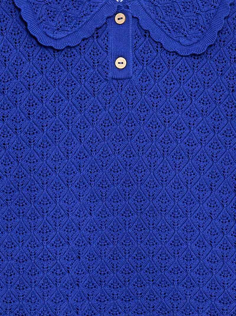 Polo à manches courtes en maille ajourée Bleu - Kiabi