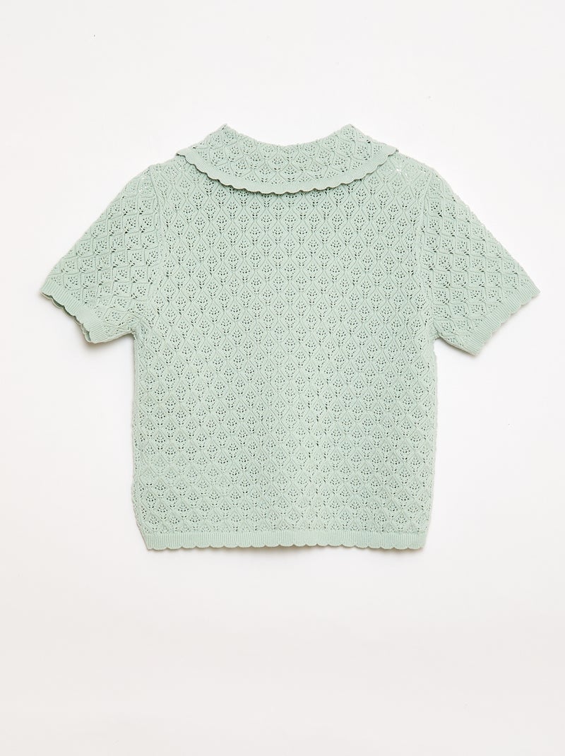 Polo à manches courtes en maille ajourée Bleu - Kiabi