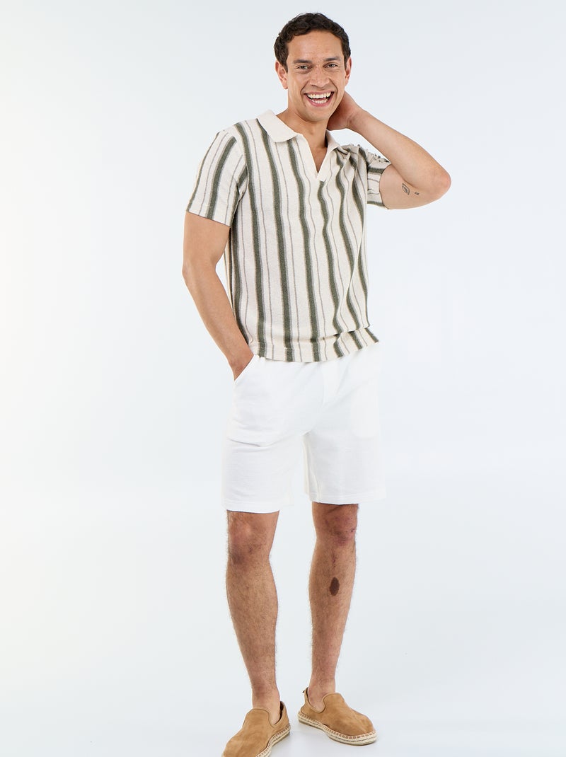 Polo à manches courtes en maille tricot Kaki - Kiabi