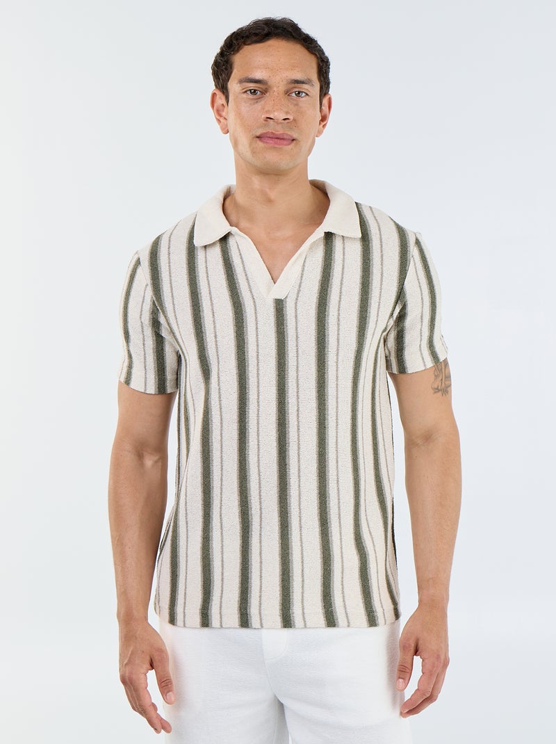 Polo à manches courtes en maille tricot Kaki - Kiabi