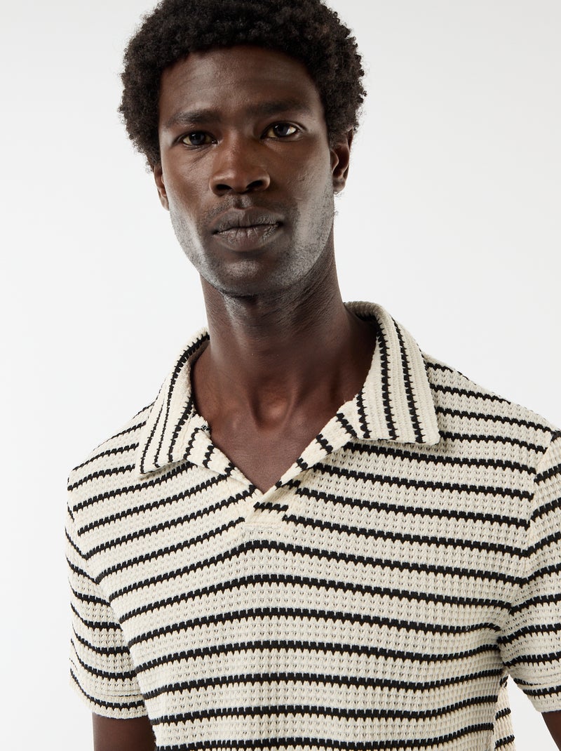 Polo à manches courtes en matière fantaisie Noir - Kiabi