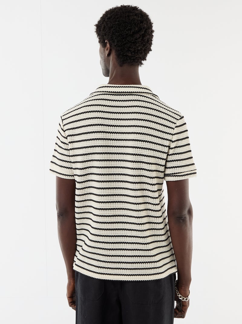 Polo à manches courtes en matière fantaisie Noir - Kiabi