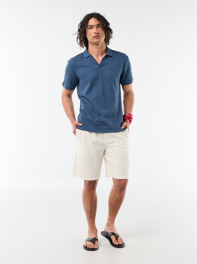 Polo à manches courtes et matière en nid d'abeilles Bleu - Kiabi