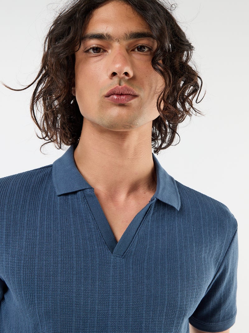 Polo à manches courtes et matière en nid d'abeilles Bleu - Kiabi